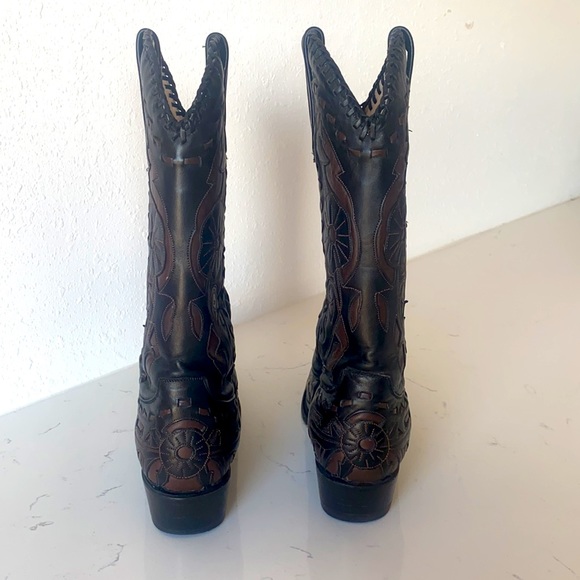 Lane fine boots Size 8 1/2 Black and Brown floral stitch boot - Picture 2 of 11